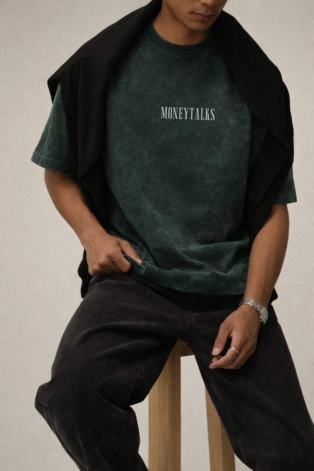 Money Talks Acid Wash Oversized Tee